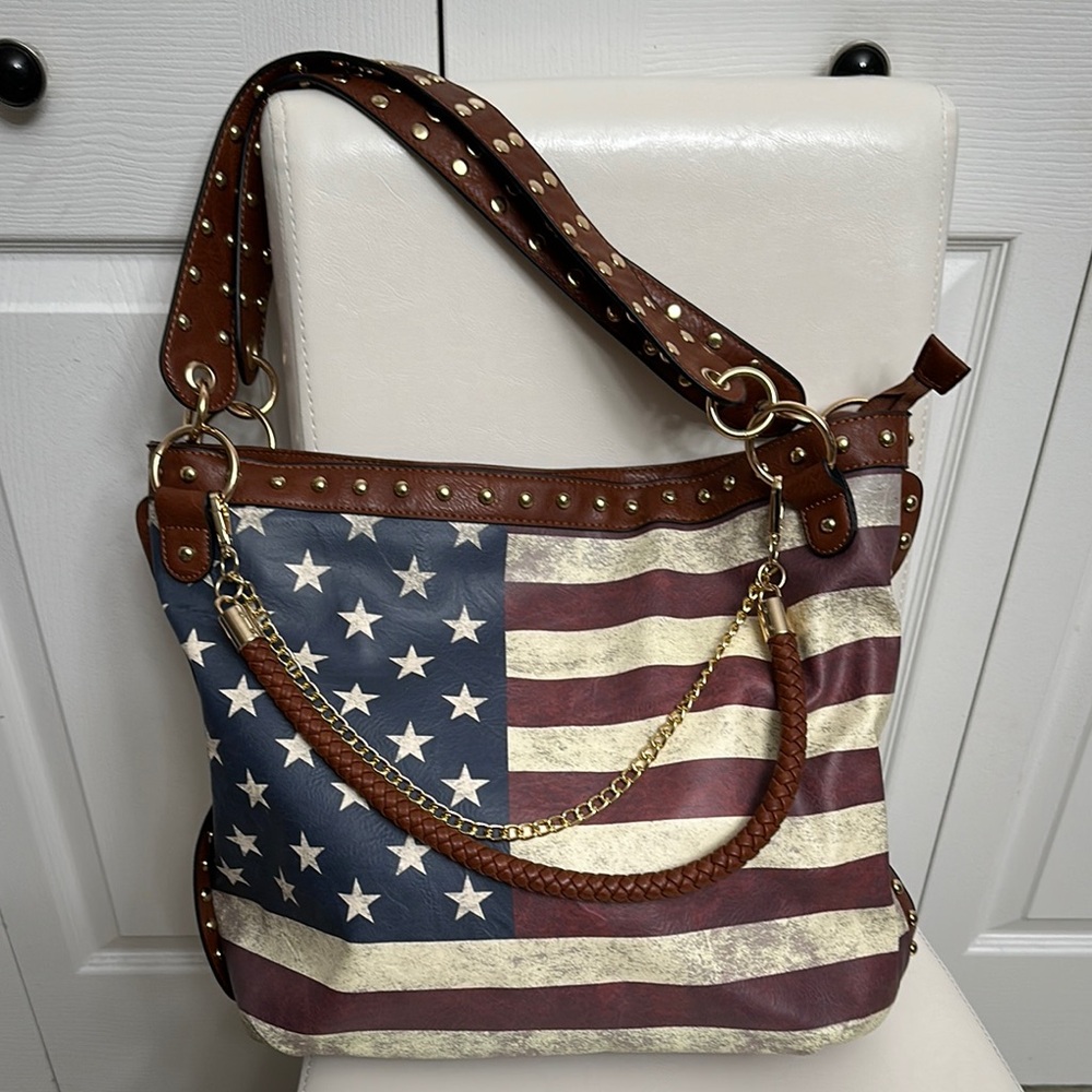 American Flag Studded Shoulder Bag